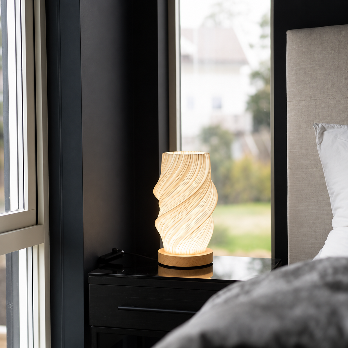 Lampe de Chevet LED 20,5 cm en Bois – Lampe de Table à Intensité Réglable USB