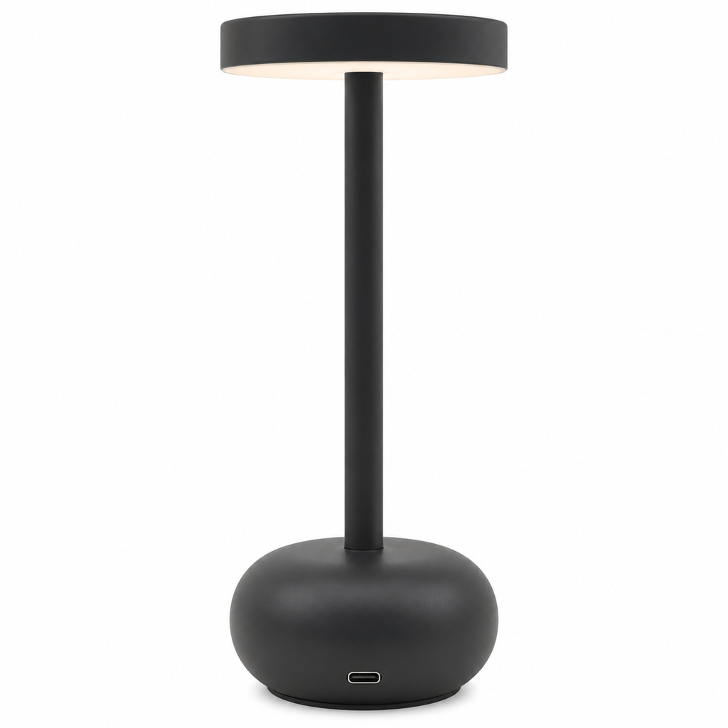 Lampe de Bureau LED Sans Fil Noire – Lampe de Table Tactile Rechargeable USB à Intensité Réglable
