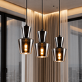 Lustre Suspension 3 Lumières en Métal et Verre Fumé – Hauteur Réglable pour Salle à Manger et Cuisine