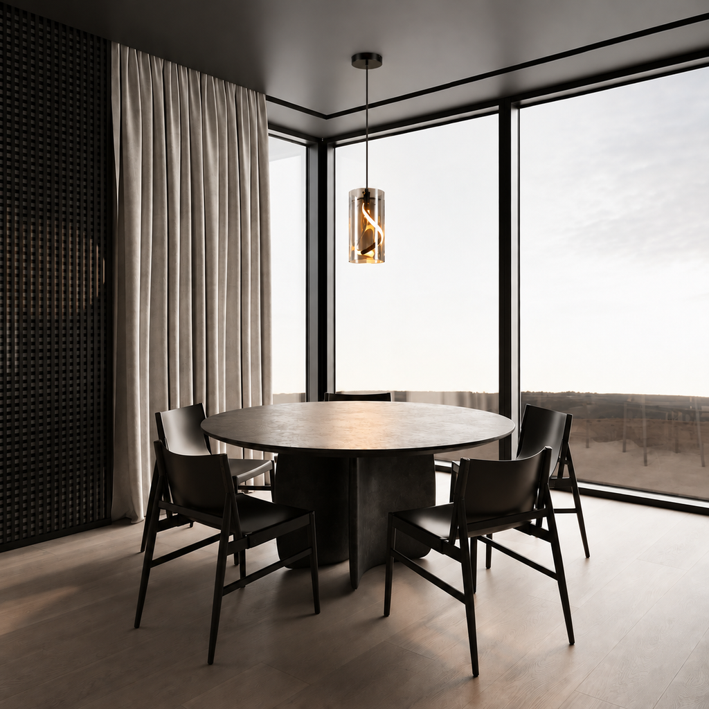 Lustre Suspension LED en Verre Fumé et Métal – Suspension Moderne 12 × 25 cm à Hauteur Réglable