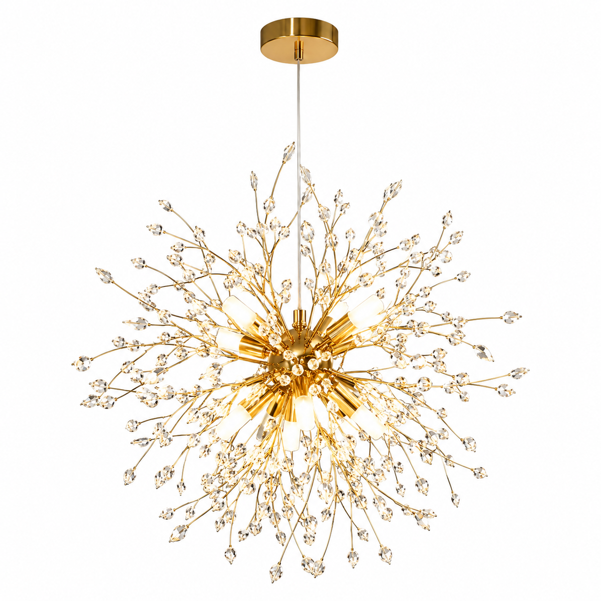 Lustre Suspension Cristal 8 Lumières – Luminaire Moderne en Métal avec Câble Réglable