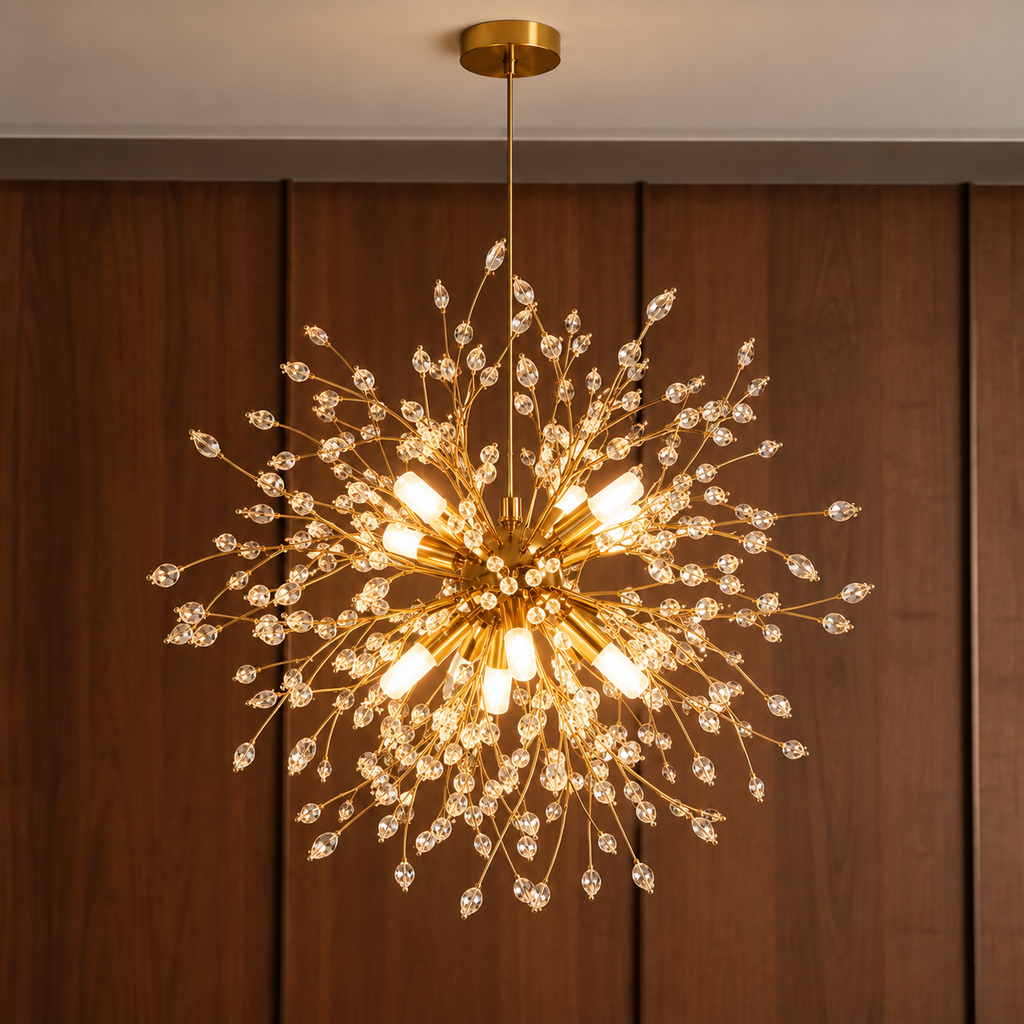 Lustre Suspension Cristal 8 Lumières – Luminaire Moderne en Métal avec Câble Réglable