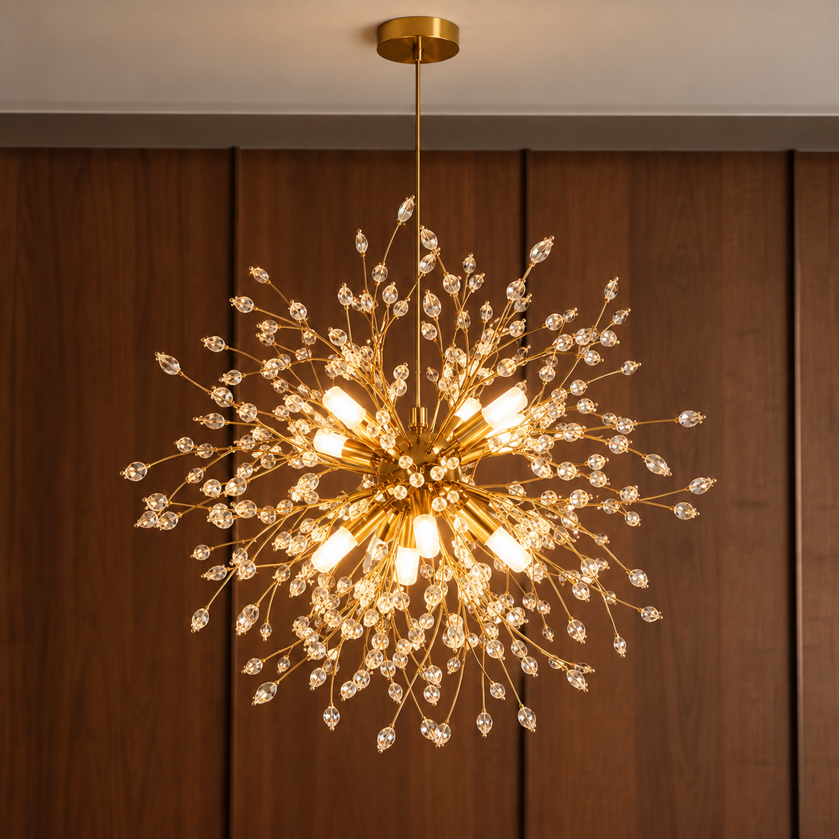 Lustre Suspension Cristal 8 Lumières – Luminaire Moderne en Métal avec Câble Réglable