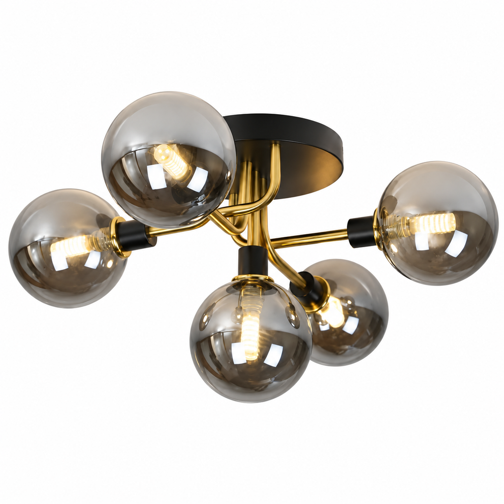 Lustre Plafonnier Moderne en Verre – 5 Lumières avec Structure en Métal