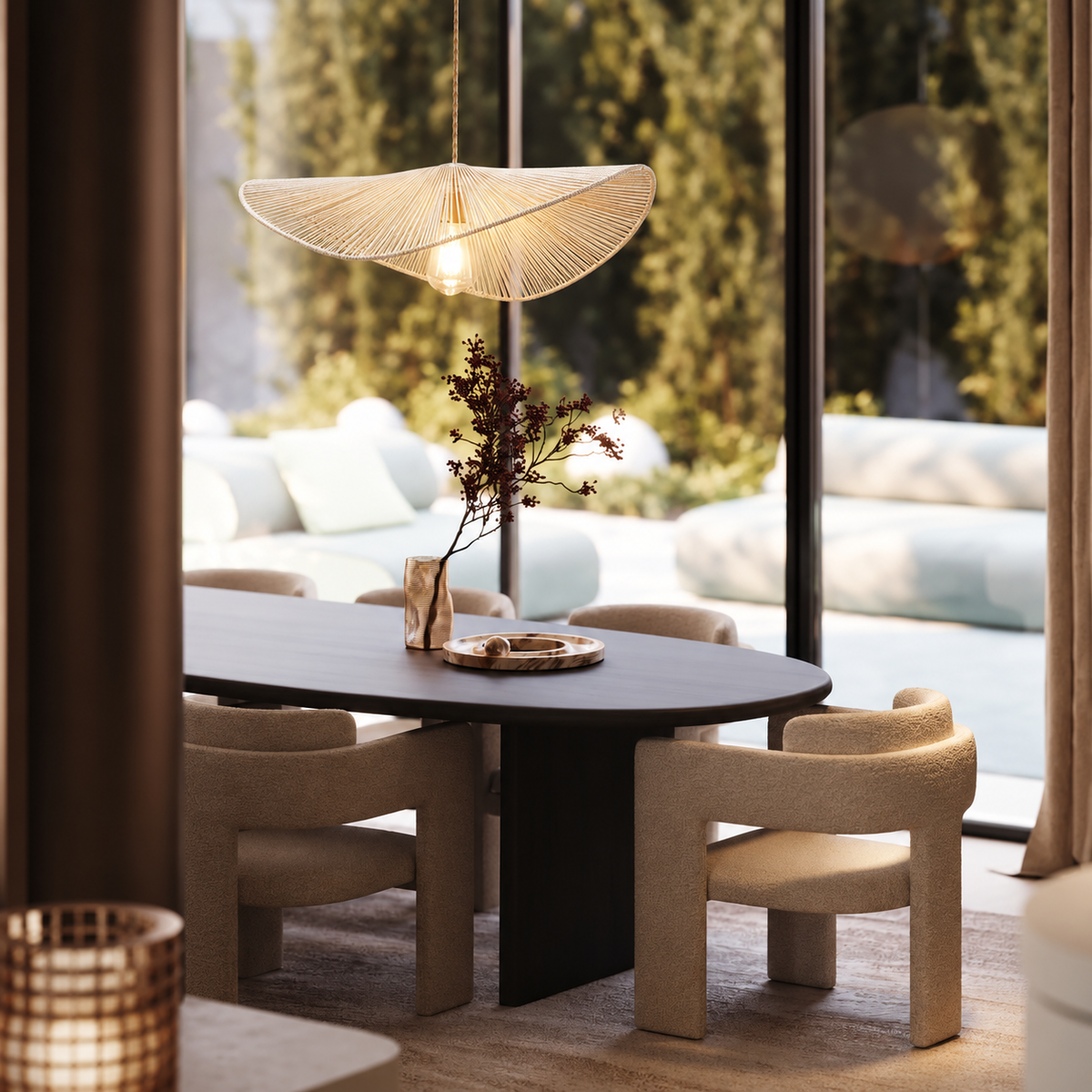 Abat-Jour Suspension en Rotin Blanc 40 cm – Forme Ondulée avec Structure en Métal