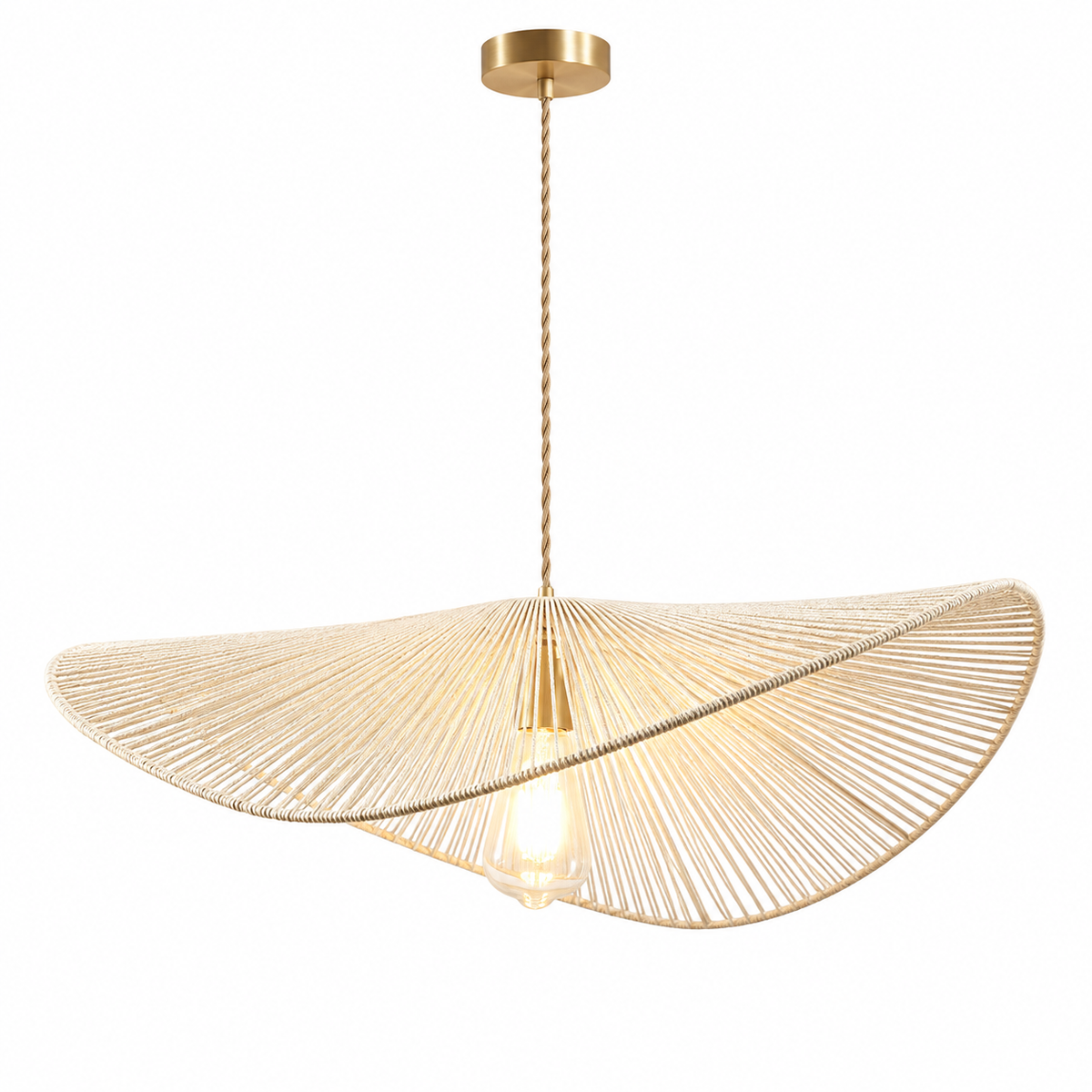 Abat-Jour Suspension en Rotin Blanc 40 cm – Forme Ondulée avec Structure en Métal