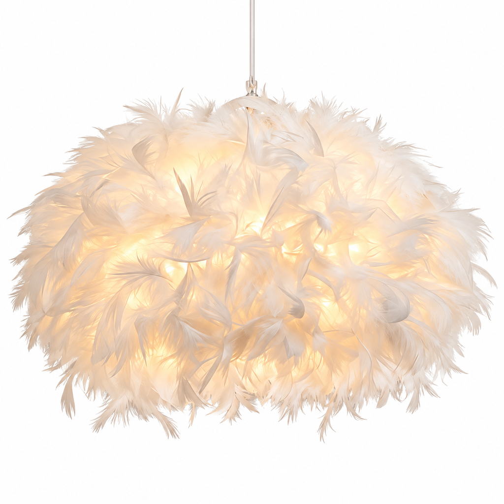 Abat-Jour Suspension en Plumes Blanches 50 cm – Design Doux et Élégant
