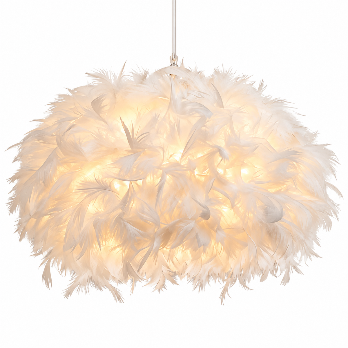 Abat-Jour Suspension en Plumes Blanches 50 cm – Design Doux et Élégant