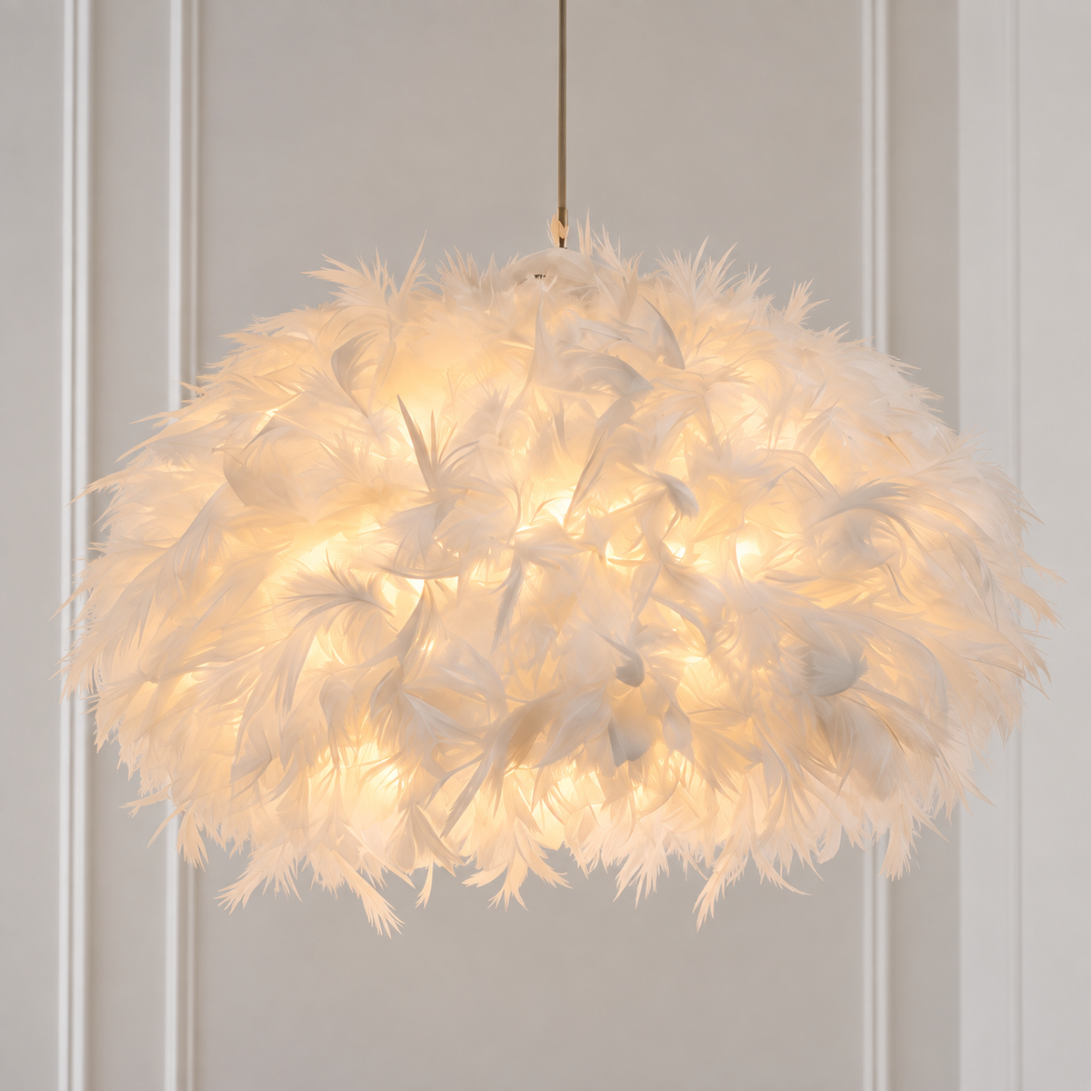 Abat-Jour Suspension en Plumes Blanches 50 cm – Design Doux et Élégant