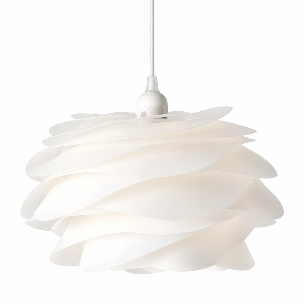 Abat-Jour Suspension Blanc 32 cm – Design Floral Moderne en Plastique