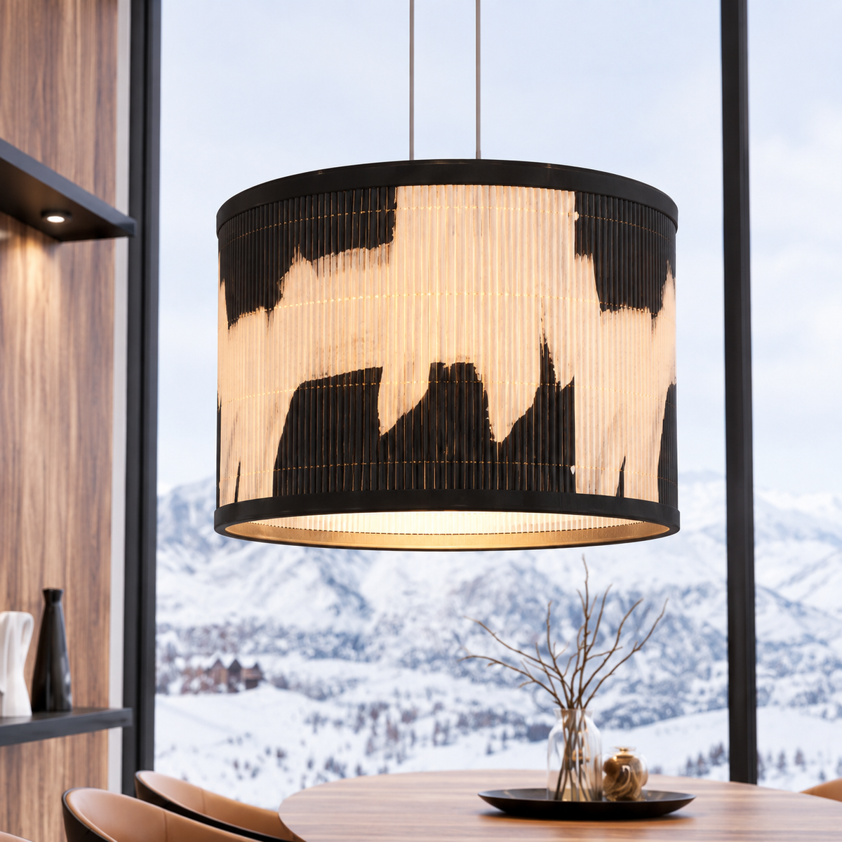 Abat-Jour Tambour 30 × 20 cm en Bambou Beige et Noir – Design Moderne